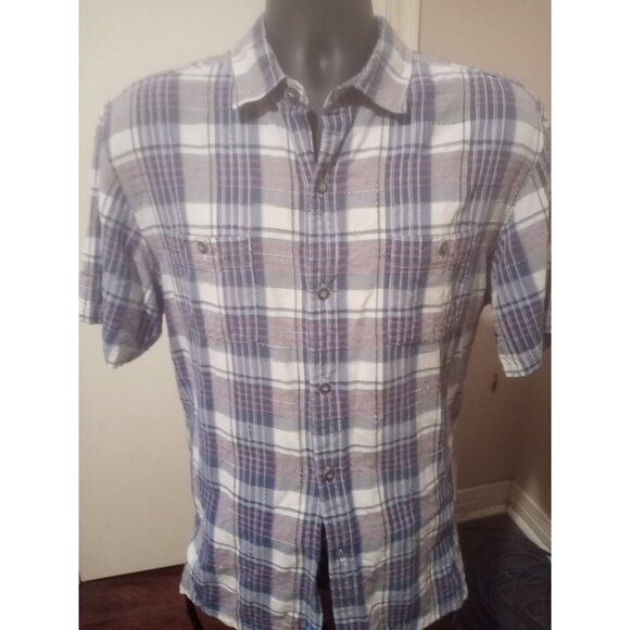 Tommy Bahama Shirt Mens Large L Blue Plaid Silk Blend Button Up Short Sleeves - Picture 1 of 14